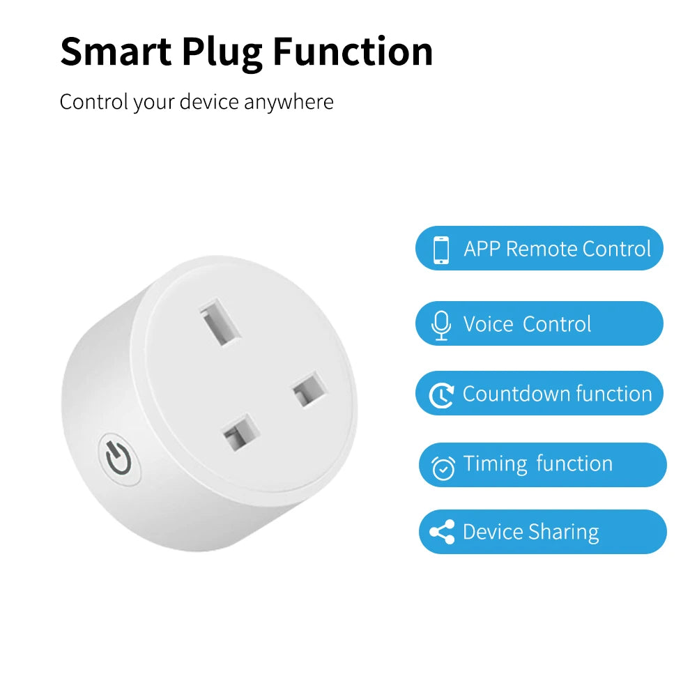 20A Tuya Smart Socket WLAN UK Stecker 3-Pin Adapter Zuhause Alexa Sprachsteuerung mit Energiemonitoring Timer Funktion Steckdose Set