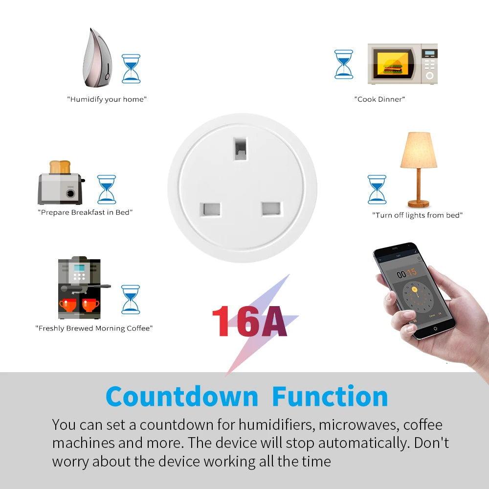 20A Tuya Smart Socket WLAN UK Stecker 3-Pin Adapter Zuhause Alexa Sprachsteuerung mit Energiemonitoring Timer Funktion Steckdose Set