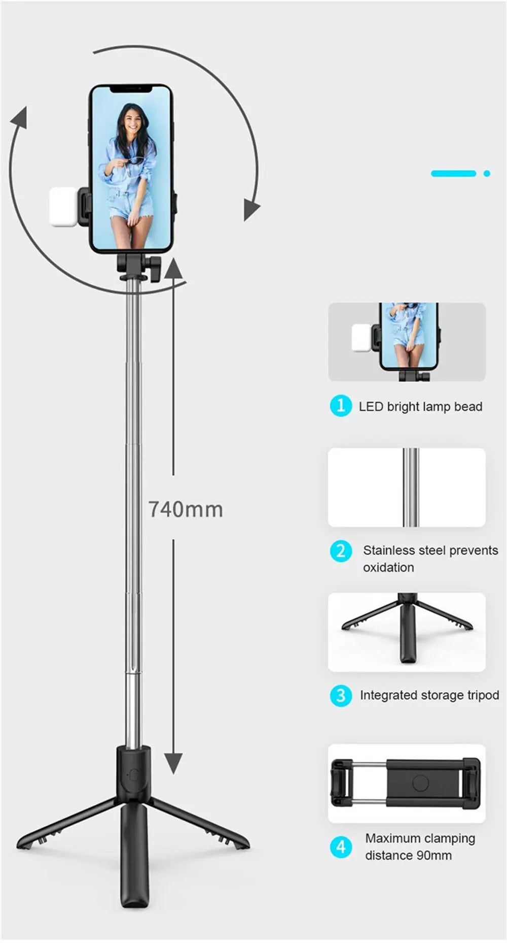 Nexa Bluetooth Selfie Stick Tripod with LED Fill Light