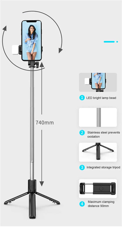 Nexa Bluetooth Selfie Stick Tripod with LED Fill Light