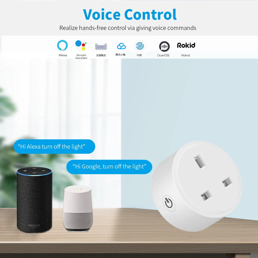 20A Tuya Smart Socket WLAN UK Stecker 3-Pin Adapter Zuhause Alexa Sprachsteuerung mit Energiemonitoring Timer Funktion Steckdose Set